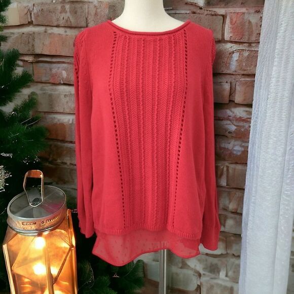 Lucky Brand Sweater S Red Layered Chiffon Long Sleeve Pullover Swiss Dot Flowy. - Picture 2 of 16